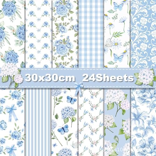 Blue Hydrangea Scrapbook Paper Floral Patterned Paper,11.8 Inch Double-sided DIY Decopodge Junk Journaling Papers Decorative Craft Papers, Journal Scrapbooking Supplies, Card Making Supplies