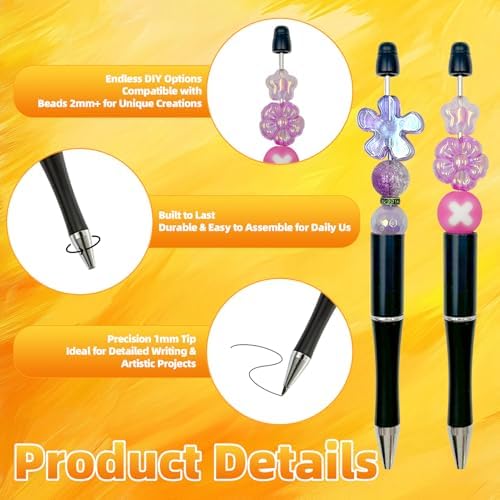 420 Pieces DIY Beadable Pen Bulk Kit – 140 PCS Ballpoint Pen with Refills & Bags – Perfect for Beads Pens Supplies, Beaded Pens for DIY Crafting – Office Supplies & Teacher Accessories (Black)