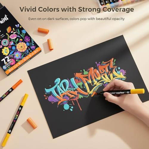 WINSONS 120 Colors Acrylic Paint Markers Dual Tip Dual Colors Brush Tip Pens for Rock Painting Supplies, Canvas, Wood, Calligraphy, Metal, Glass, DIY Crafts Art Supplies Kit (120 Colors - Dual Colors)