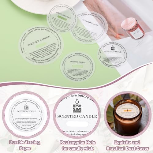 MECCANIXITY 30 Pcs Candle Dust Covers, 5.5cm/2.2" Round Printed Translucent Candles Drip Protectors Lid Accessories Candle Pattern for Craft Fragrance Making Jars Boxes Packaging