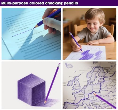 Adhere 25pcs Checking Pencils Erasable colored Pencils Pre-Sharpened #2 HB,for Checking Tests Grading,Map Coloring, editing Office Favors,including a Free sharpener. (Purple)