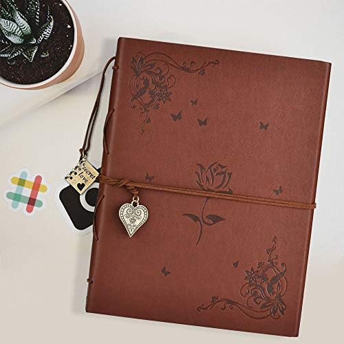 ZEEYUAN Scrapbook Album Leather Photo Album Memories DIY Scrap Book 10.8"x8.6" Large Family Photo Book Refillable 60 Pages for Anniversary Valentines Birthday Gifts Rose Brown