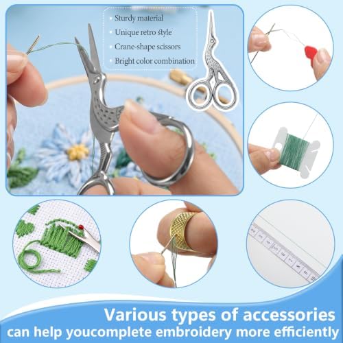 Rivvlive 85 Pcs Square Cross Stitch Supplies Embroidery Kit for Beginners with Square Cross Stitch Hoops Needles Scissors Floss Bobbins Seam Ripper for Adults, Embroidery Tools DIY Supplies