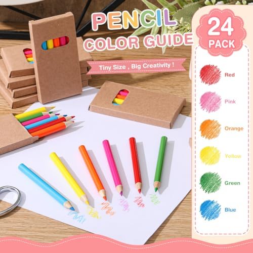 Ctosree 24 Packs Mini Colored Pencil Bulk 6 Per Box, Neon, 3.5''