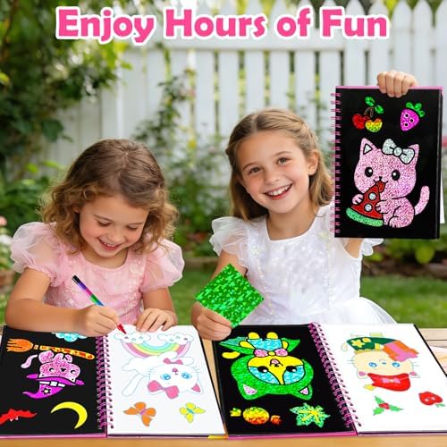 FUNNYB&G Foil Art Craft Kit for Kids, Sparkly Birthday Gift Toy for Girls | No Mess, Kids Ages 4-10 Create Sparkling Artwork, A Creative Gift for Birthdays, Holidays, Travel Activities,Screen-Free Fun