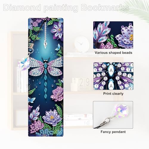 4 Pack Diamond Painting Bookmarks, 5D Dreamcatcher Butterfly Dragonfly Diamond Art Bookmark Kit with Tassels, DIY Beaded Rhinestone Book Mark Craft for Adults Beginners Reading Gift