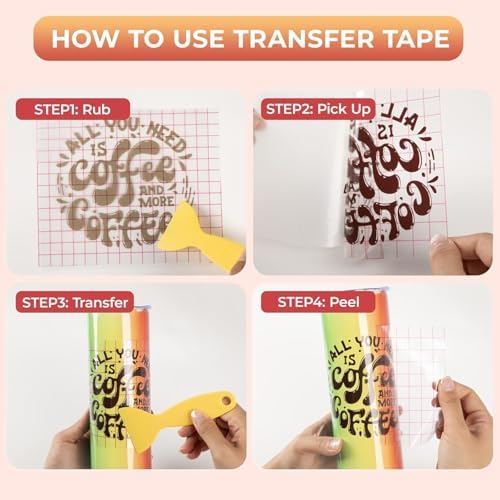 YRYM HT Transfer Tape for Vinyl, 12" x 12 FT w/Red Alignment Grid