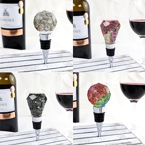 10 Pcs Wine Stoppers with Screw Fitting Accessories Set for Resin Mold, Bottle Stopper Set for Wedding Wine Party, Stoppers for Epoxy Resin Slicone Molds (Metal Silver, Screw-In Stoppers)