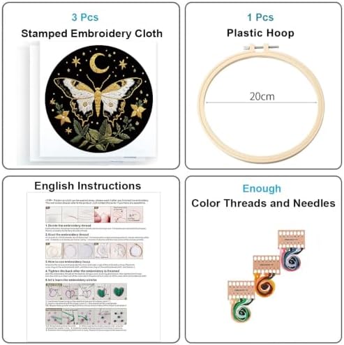 Konrisa Stamped Embroidery Kit with Butterfly Scenery Book Flower Pattern, Embroidery Starter Kit DIY Sewing Practice, Cross Stitch Kit,Set of 3