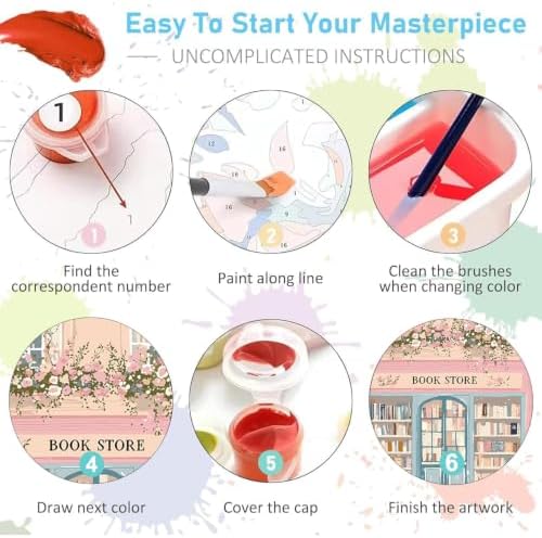AIBOERL Paint by Numbers Kit for Adults Beginner,Pink Book Shop, 12X16In