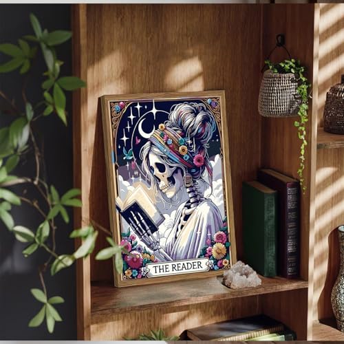 GOUOYANA Paint By Numbers Kit for Adults-Skull THE Reader Funny Canvas | Adult Paint by Number Kits on Canvas for Painting DIY Skull THE READER Painting Art by Numbers for Home Wall Art Gift12X16in