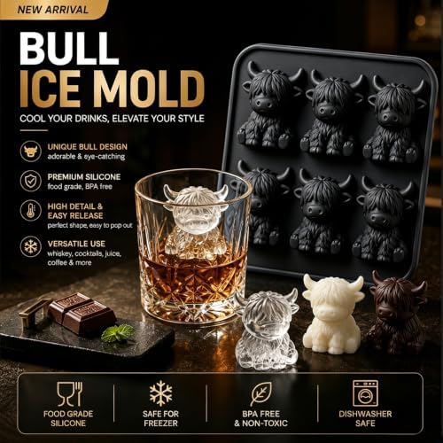 2PCS Highland Cow Ice Cube Mold for Drinks, Baking, Butter, Candle, Soap
