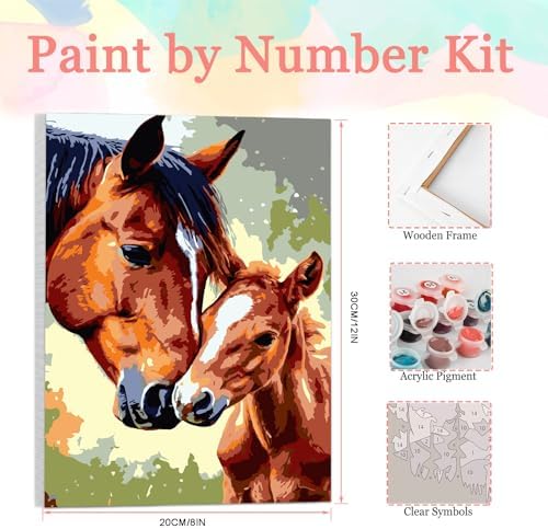 Auremi Horse Paint by Number Kits with Framed, DIY Animals Paint by Number Canvas for Adults, Easy Acrylic in Canvas with Brushes for Decor 20x30cm