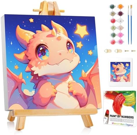 XTCIXAL Paint by Numbers Kit for Kids with Frame, Dragon, 8X8 inch