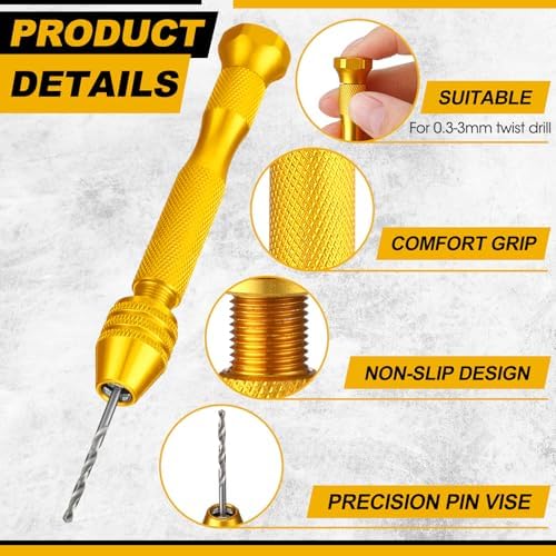 Zhehao 59 Pcs Hand Drill Bits Set Micro Drill Bit Set for Crafts, Gold