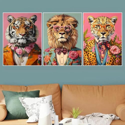 BAWKENTON 3 Pack Diamond Art Kits for Adults, DIY Cheetah Wall Decor