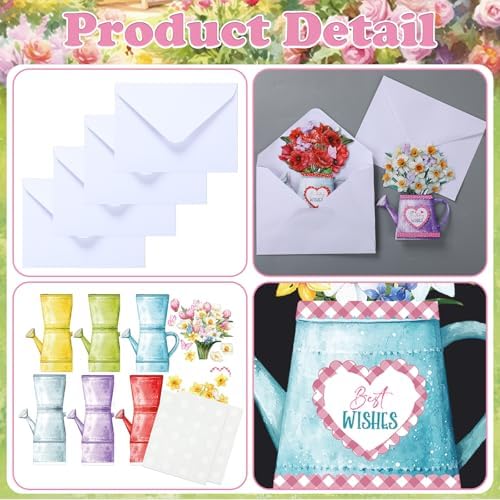 Gueevin 18 Set Watering Can Blossoms Card Making Kit Floral DIY Craft Kits | Back to School Handmade Supplies, Card Making Supplies, Crafting with Sticky Foam Pads, Gifts for Birthday Party Mothers Day