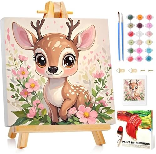 Deer Paint by Numbers Kit for Kids, 8x8 inch