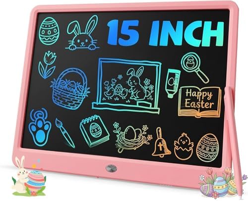 TEKFUN 15 Inch LCD Writing Tablet for Girls Ages 3–12, Large Drawing Tablet for Kids, Screen-Free Writing Pad for Learning Quiet Time, Creative Christmas Gift for 3 4 5 6 7 8 Year Old Girl (Pink)