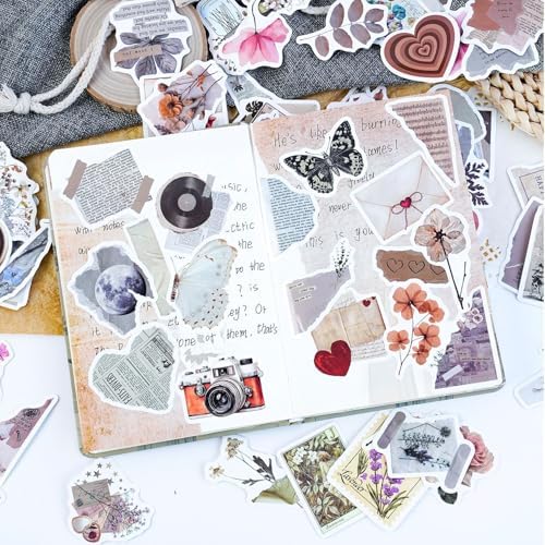 120Pcs Vintage Aesthetic Stickers for Adults, Verseyi Waterproof Scrapbook Journal Daily Planner Diary Notebook Handbook Stickers, Scrapbooking Supplies for DIY Paper Crafts Vinyl Sticker Bulk