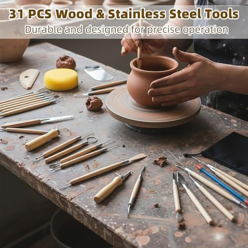 31 Pcs Clay Tools, Pottery Tools for Polymer Clay Air Dry Clay Sculpting Tools Kit for Carving, Stippling, Molding, Shaping Clay Crafts, Pottery Kit with Bag for Beginners Expert Artists DIY Hobbyists