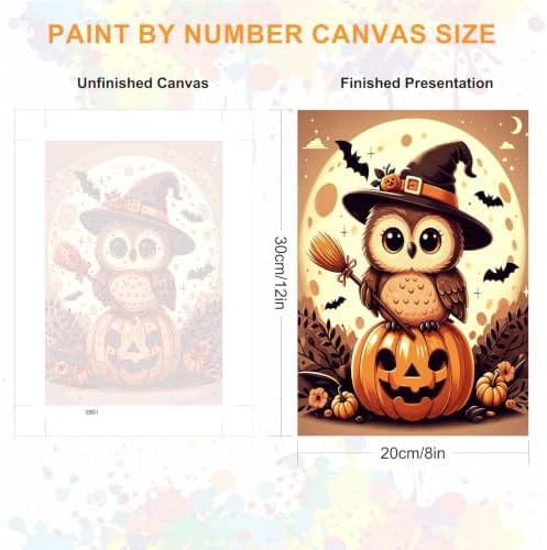 SENQAO Owl Paint by Numbers Kit for Adults Beginner, Halloween Adult Paint by Number Kits on Canvas, DIY Acrylic Oil Easy Painting by Numbers for Home Wall Decor 8X12 inch (Owl Pumpkin)