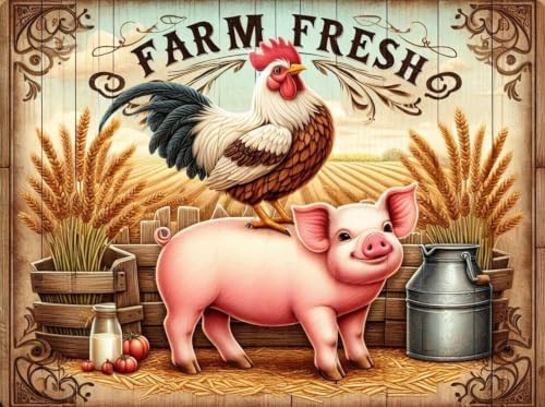 ARPADAMO Farm Pig Rooster Diamond Art Kit for Adult Diamond Painting16x12in