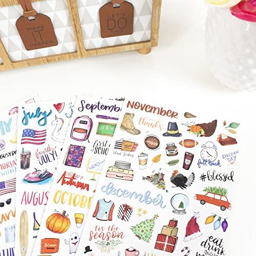 bloom daily planners Holiday Seasonal Planner Sticker Sheets - Vintage Seasonal Sticker Pack - Removable & Repositionable - Over 310 Stickers Per Pack!