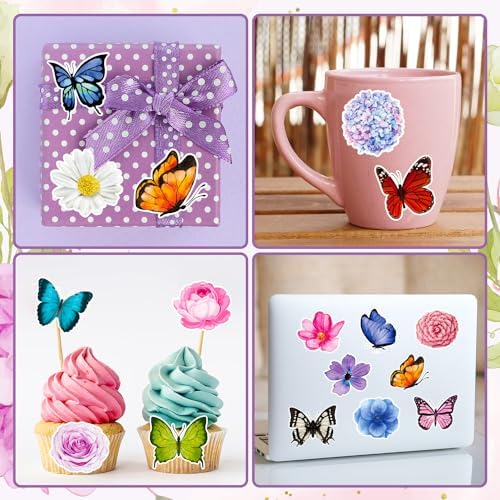 Butterfly Flower Sticker Rolls,1200PCS (2 Rolls) 16 Design Butterfly Stickers for Kids, Colorful Assorted 3D Roll Flower Sticker for Scrapbooks Envelopes Giftwrap Decals Cards Walls Parties