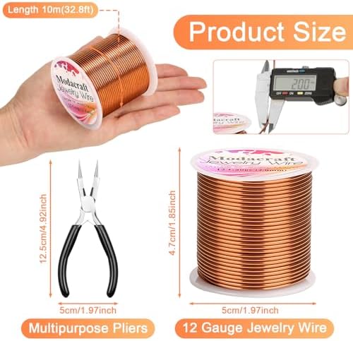 Premium 12 Gauge Copper Wire - 32.8ft Bendable Metal Craft Wire with 4-in-1 Pliers for Jewelry Making, Floral Design, Doll Making, and DIY Crafts Easy Wire Cutting, Shaping, and Wrapping