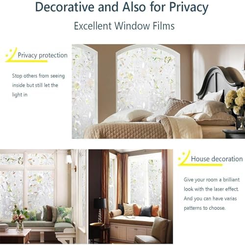 LEMON CLOUD Window Privacy Film, Tulip Stained Glass Sticker 29.5″ x 118.1″