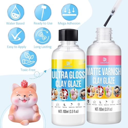 Air Dry Clay Glaze Kit - 7oz Polymer Clay Glaze & Varnish for Air Dry Clay - High Gloss & Matte Sealant, Waterproof, Scratch-Resistant Finish for Pottery, Sculptures & Ceramics, Non-Toxic Clay Gloss