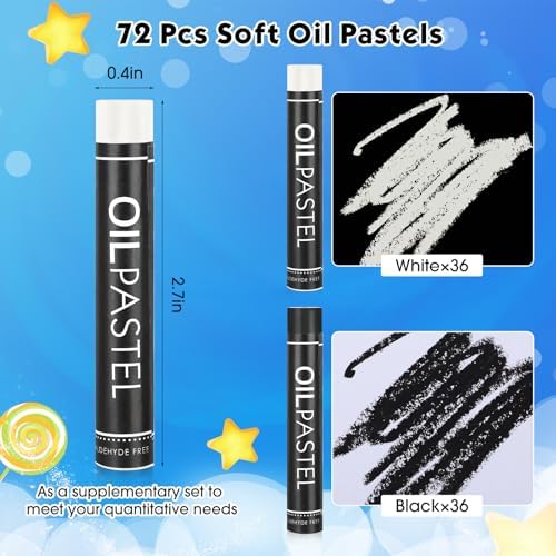 Nezyo 72 Pieces Black and White Soft Oil Pastels Bulk Artists Oil Crayons