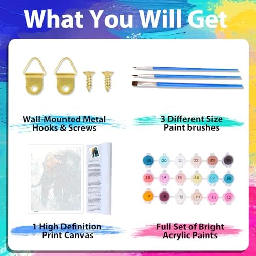 xcemhil Elephant Paint by Numbers Kit for Adults Beginner, Elephant Paint by Numbers for Adult, Acrylic Paint by Number Kits Suitable for Home Wall Art Decor Gifts 16x20 Inch