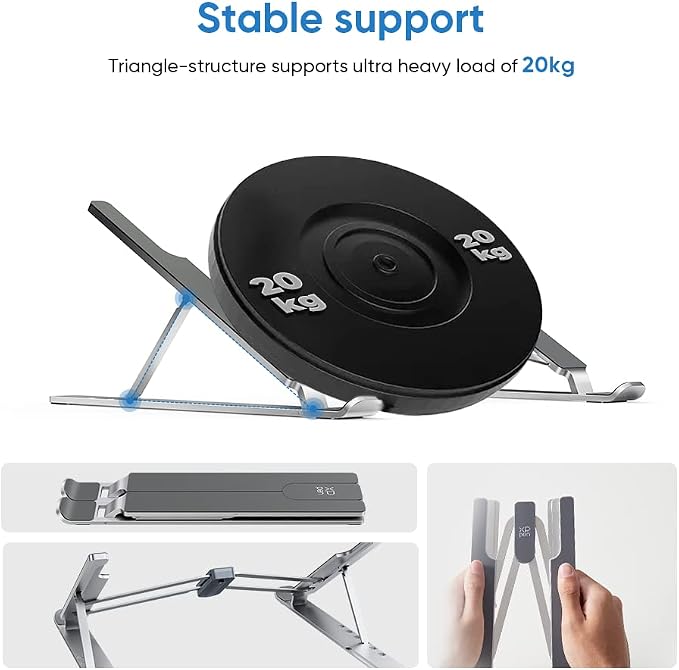XPPen Drawing Tablet Stand for Desk,Silver Portable Holder for Graphics Tablet&Pen Display, Aluminum Computer Riser Compatible with 10 to 15.6 Inch Laptops and Drawing Tablets,Portable and Adjustable