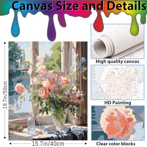 Arpilul Flowers Paint by Number for Adults-Paint by Numbers for Adults Beginner, Adult Paint by Number Kits on Canvas for Home Wall Art Decoration and Gifts 16x20Inch(Z-YH43)