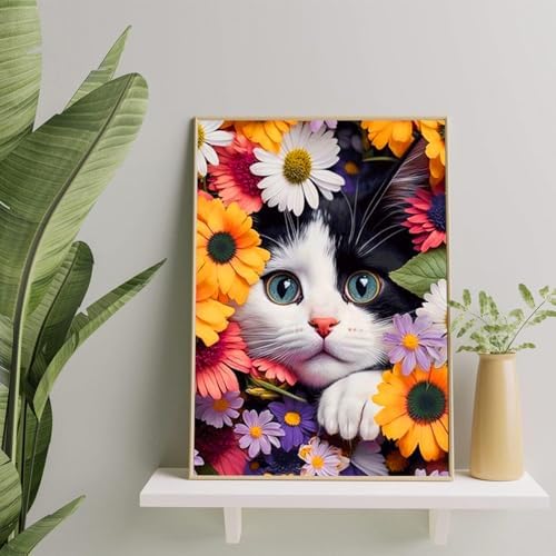 Axquilon Flower Cat Diamond Painting Kits 12X16 inch