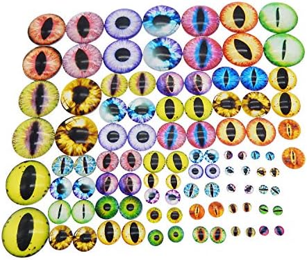 Julie Wang 100PCS 5Sizes Assortment Dragon Eyes Flatback Glass Cabochon for Jewelry Making, Sculpture, DIY Craft Art, Fantasy Model Projects (Mixed1)