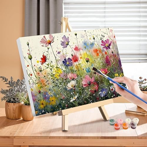 Wild Flower Paint by Numbers for Adults with Framed Canvas - Wooden Easel