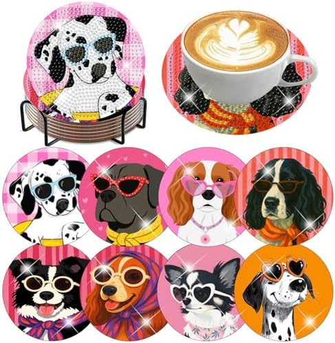 8 Pack Diamond Art Coasters,Funny Dog Diamond Painting Coasters Kits