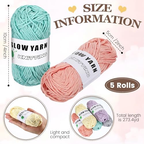 WILLBOND 5 Rolls Glow in The Dark Yarn for Crocheting, Vivid