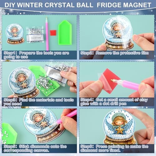 30 Pcs Christmas Diamond Art Magnet, Blue Crystal Ball Diamond Painting