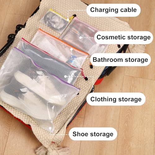 EOOUT 64pcs Mesh Zipper Pouch Bags, 8 Sizes Plastic Bags, 15 Colors