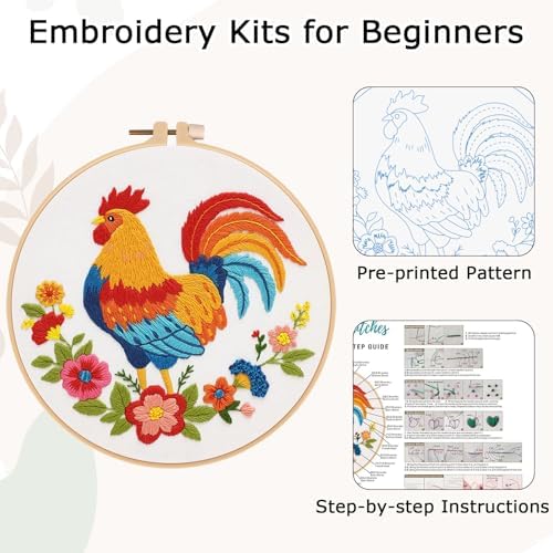 Nuberlic Embroidery Kit for Beginners, Rooster Needlepoint kit