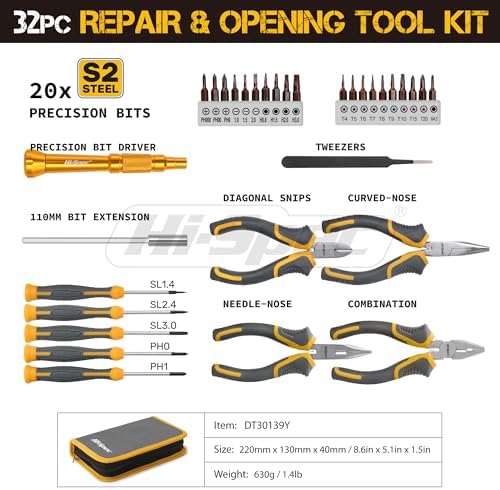 Hi-Spec 32pc Electronics Repair & Opening Tool Kit Set for Laptops, Phones, Devices, Computer & Gaming Accessories. Precision Small Screwdrivers with Pentalobe Bits for iPhones & MacBooks (Pack of 2)