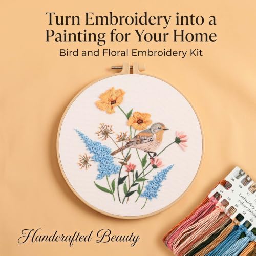 Harimau Beginner Adult Embroidery Kit, All-in-One Starter Pack with 3 Patterns, 3 Hoops, Scissors, Needles, Instruction Manual & Stitching Video Guides