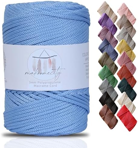 Makromecity, Premium Polyester Macrame Cord 3mm x 131 Yards (394 feet) 3mm Polypropylene Baby Blue Macrame Cord Crochet Macrame Bag Cord Crafts for Wall Hangings, Bags, Underplate, Rug