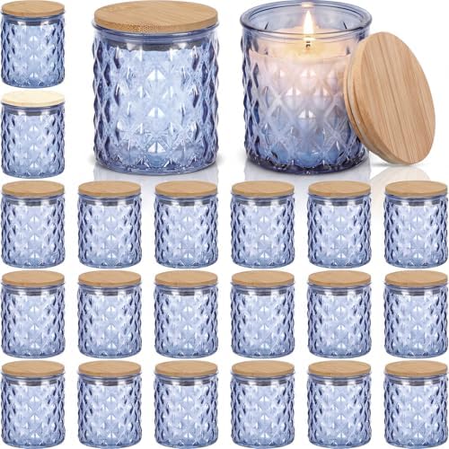 Acellegic 20 Pack Blue Candle Jars for Making Candles 7 oz Empty Glass Jars with Bamboo Lids Cylindrical Candle Containers Bulk for DIY, Table Decor, Wedding Party