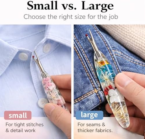 Reessy Seam Ripper Set, Small & Large Stitch Remover Tools with Resin Handles, Thread Pick Seam Cutter for Sewing, Stitch Removal, Alterations, Quilting & Crafts