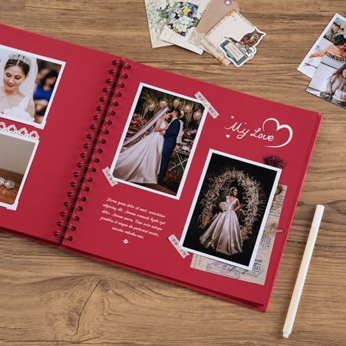 potricher 10 x 10 Inch DIY Scrapbook Photo Album 40 Pages, Red | Thick Kraft Paper Scrap Book Photo Albums, Memory Book for Wedding, Anniversary, Baby, Family, Travel, DIY Projects